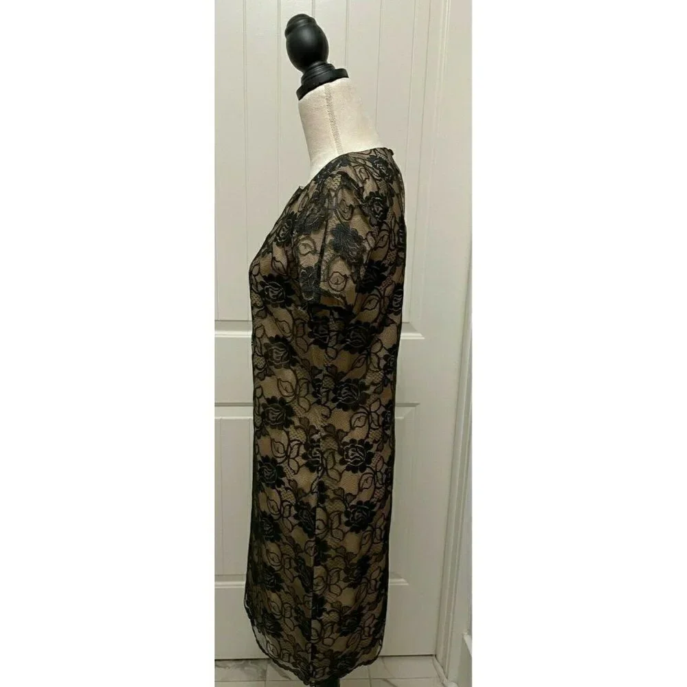 Women's Elizabeth Wayman New York Black Lace Shift Dress Tan Lining Size 6 - Picture 3 of 7